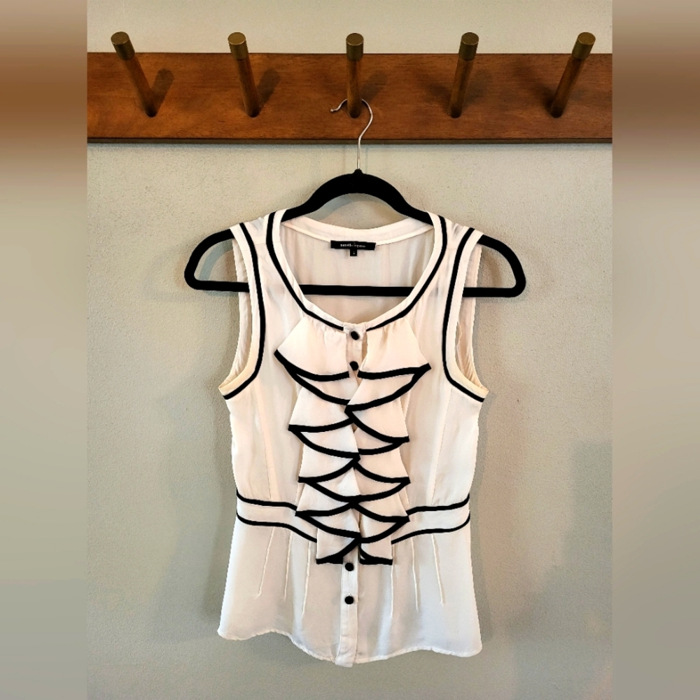 Nanette Lepore Sleeveless Ruffled Blouse | Black and Ivory